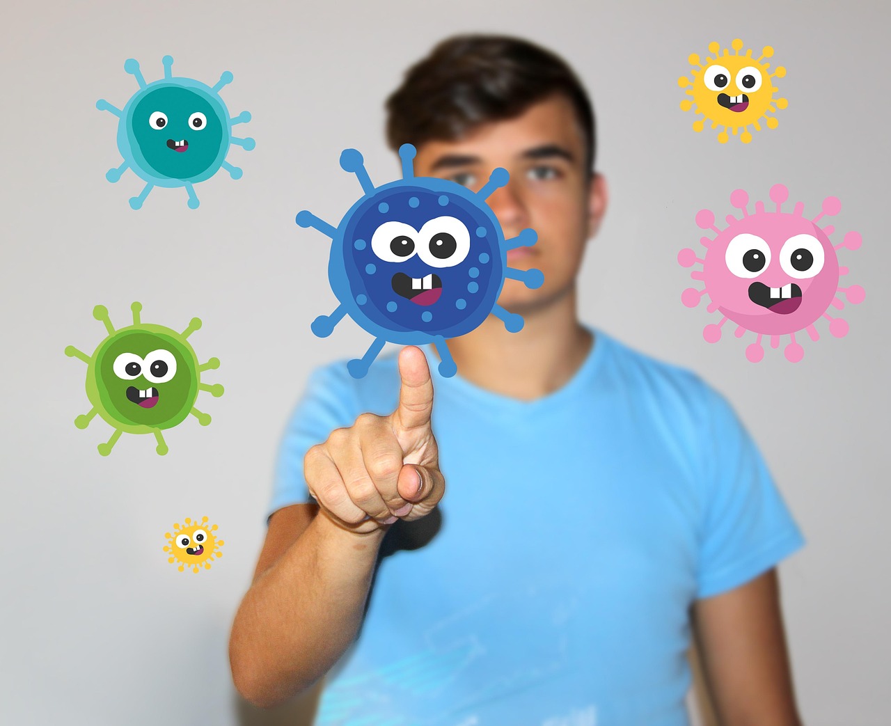 boy, virus, bacteria, finger, point, index finger, infection, pandemic, hygiene, young, teenager, person, bacteria, bacteria, bacteria, bacteria, bacteria